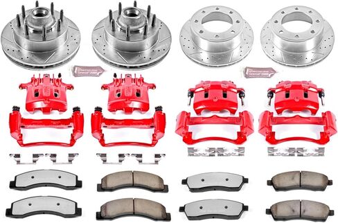PowerStop Front and Rear Brake & Caliper Kit for Ford Excursion 2000 |F-250 Super Duty 1999-00 - Drilled & Slotted Disc Rotors + Z36 Brake Pads + Red-Powder Coated Calipers, KC1894-36 in Kuwait
