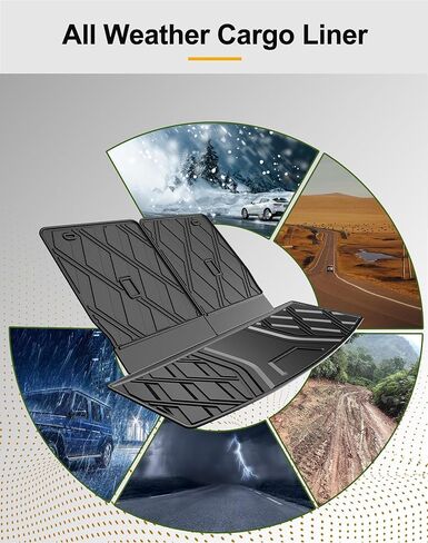 IKABEVEM بطانة البضائع ومسند الظهر لسيارة Ford Explorer 2020-2026 6/7 مقاعد جميع الموديلات - سجادة صندوق السيارة ومسند الظهر الملائمة حسب الطلب - سجادات السيارة المضادة للانزلاق للحماية من جميع الأحوال الجوية لسيارة Ford Explorer in Kuwait