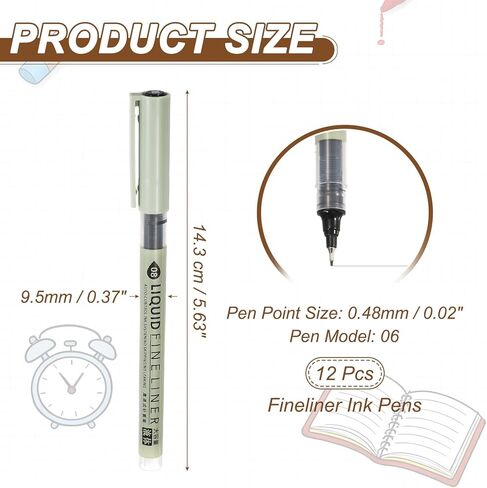 PATIKIL Fineliner Pens, 12 Pcs Black 06 0.48mm Fineliner Marker Waterproof Ink Archival Drawing Pens Watercolor Art Supplies Set for Sketching Journaling Scrapbooking Artist Illustration in Kuwait