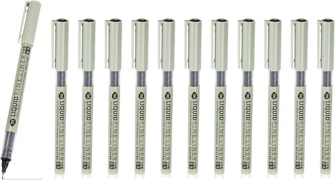 PATIKIL Fineliner Pens, 12 Pcs Black 06 0.48mm Fineliner Marker Waterproof Ink Archival Drawing Pens Watercolor Art Supplies Set for Sketching Journaling Scrapbooking Artist Illustration in Kuwait