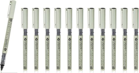PATIKIL Fineliner Pens, 12 Pcs Black 06 0.48mm Fineliner Marker Waterproof Ink Archival Drawing Pens Watercolor Art Supplies Set for Sketching Journaling Scrapbooking Artist Illustration in Kuwait