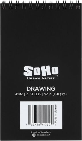 SoHo Urban Artist Softcover Drawing Pad - 4"x6", 12 Pack w/288 Sheets Total - 92 lbs/150gsm, Mixed Media Sketchbook, Dual-Sided, Acid-Free, Wire-Bound, Micro-Perforated, Repeated Erasing & Reworking in Kuwait