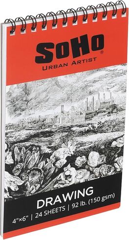 SoHo Urban Artist Softcover Drawing Pad - 4"x6", 12 Pack w/288 Sheets Total - 92 lbs/150gsm, Mixed Media Sketchbook, Dual-Sided, Acid-Free, Wire-Bound, Micro-Perforated, Repeated Erasing & Reworking in Kuwait