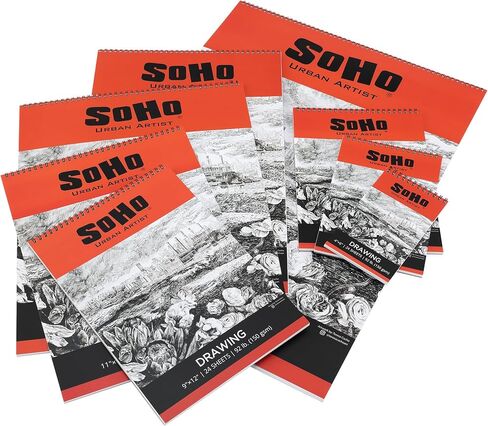 SoHo Urban Artist Softcover Drawing Pad - 4"x6", 12 Pack w/288 Sheets Total - 92 lbs/150gsm, Mixed Media Sketchbook, Dual-Sided, Acid-Free, Wire-Bound, Micro-Perforated, Repeated Erasing & Reworking in Kuwait
