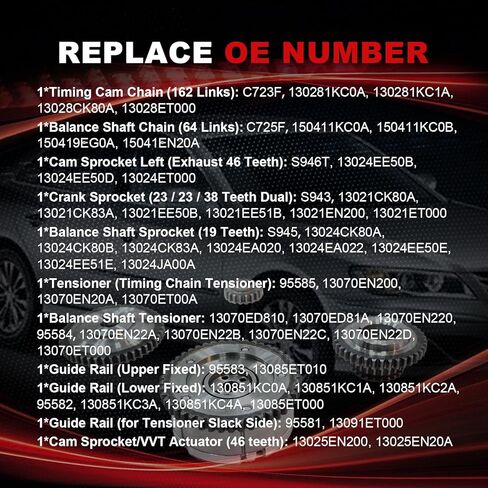 مجموعة سلسلة التوقيت AUCERAMIC مع ضرس VVT مناسب لعام 2009 Nissan Cube 2007-2009 Nissan Sentra Versa 1.8L 2.0L L4 DOHC رمز المحرك MR18DE MR20DE 13070EN200 130281KC0A in Kuwait