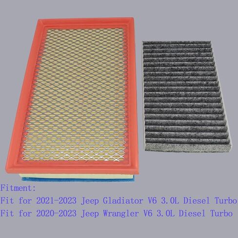 Engine & Cabin Air Filter Fit for 2021-2023 Jeep Gladiator, Fit for 2020-2023 Jeep Wrangler, V6 3.0L Diesel Turbo, Replace 68293164AB 68364653AA in Kuwait