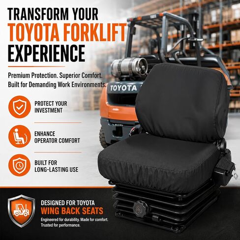 غطاء مقعد رافعة شوكية Toyota - قماش عالي التحمل مقاوم للطقس تصميم خلفي مناسب للجناح - غطاء مقعد رافعة شوكية صناعية لمعدات المستودعات، حماية متينة مصنوعة في الولايات المتحدة الأمريكية in Kuwait