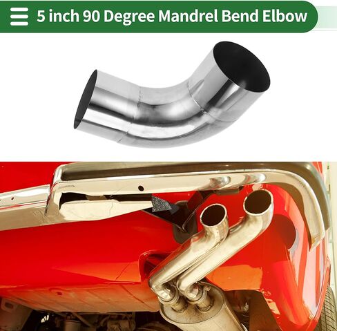 Motoforti 90 Degree Mandrel Exhaust Pipe DIY Custom Car Modified Exhaust Pipe Tubing Piping 127mm/5" OD 200mm/7.87" Length 304 Stainless Steel Silver Tone in Kuwait