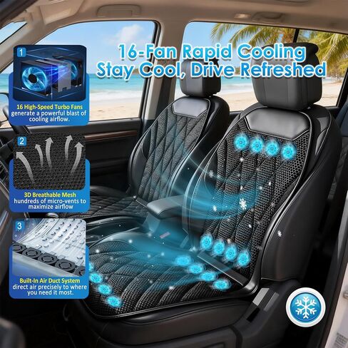 3-in-1 Smart Climate Control Car Seat Cushion Comfortable Massage Cooling Seat Cover for Car Front Seat, 16 Fans Ventilated Cooling Seat Cushion for Car Fit All Season 1 Pack Seat Cooler (Black-1) in Saudi Arabia