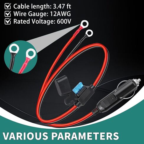 12 AWG Heavy Duty Cigarette Lighter Plug, Cigarette Lighter Male Plug Adapter with Fuse 15A & LED Indicator, 3.47FT Cable for Car, Truck, Boat, Air Pump, Inverter, Charger (3.47ft) in Saudi Arabia