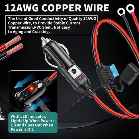 12 AWG Heavy Duty Cigarette Lighter Plug, Cigarette Lighter Male Plug Adapter with Fuse 15A & LED Indicator, 3.47FT Cable for Car, Truck, Boat, Air Pump, Inverter, Charger (3.47ft) in Saudi Arabia