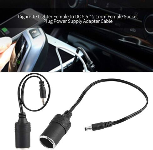 Cigarette Lighter Power Supply Cable, Car Cigarette Lighter Female Socket to DC 5.5mm x 2.1mm Plug Jack Adapter in Kuwait