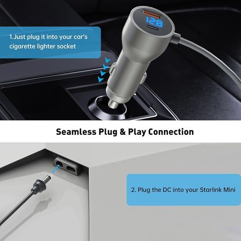 3 in 1 Starlink Mini Car Adapter 10Ft, 12V-24V Cigarette Lighter Adapter with USB C/USB A 30W Ports, Starlink Mini Accessory for Trucks, RVs, Boats, Cars in Saudi Arabia