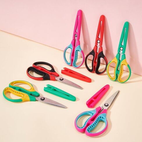 7" Children Scissors for Age 8+,Pointed Tip Craft Scissors with Protective Cover,Left Right Handed Kids Scissors,Soft Comfort Grips for School Classroom Home Art DIY Supplies,3 Pack in Saudi Arabia