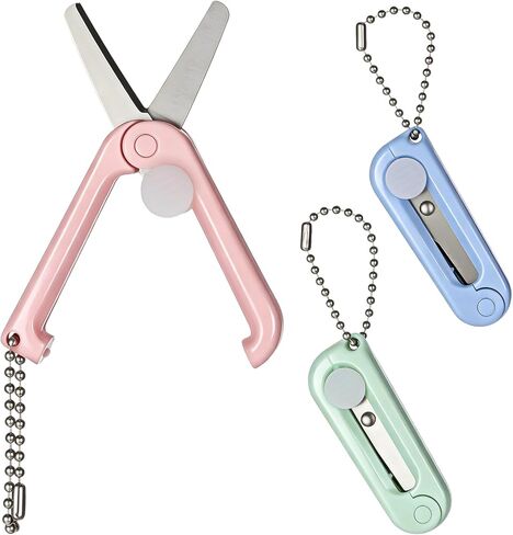 3 Pcs Keychain Scissors, Badge Reel Scissors Foldable Telescopic Cutter Pocket Mini Scissor for Cutting Scrapbooking Crafting Cutting Tools Cyan, Pink, Blue in Kuwait