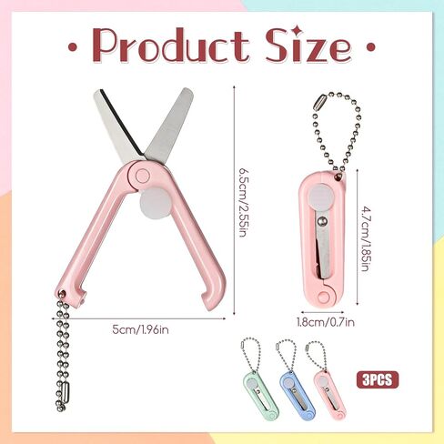 3 Pcs Keychain Scissors, Badge Reel Scissors Foldable Telescopic Cutter Pocket Mini Scissor for Cutting Scrapbooking Crafting Cutting Tools Cyan, Pink, Blue in Kuwait