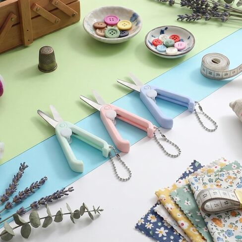3 Pcs Keychain Scissors, Badge Reel Scissors Foldable Telescopic Cutter Pocket Mini Scissor for Cutting Scrapbooking Crafting Cutting Tools Cyan, Pink, Blue in Kuwait