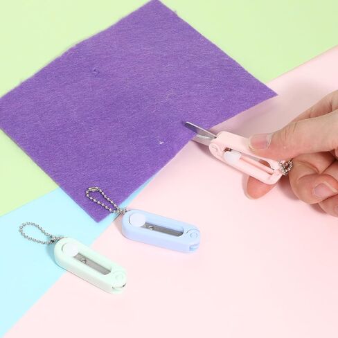 3 Pcs Keychain Scissors, Badge Reel Scissors Foldable Telescopic Cutter Pocket Mini Scissor for Cutting Scrapbooking Crafting Cutting Tools Cyan, Pink, Blue in Kuwait