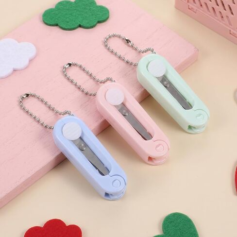 3 Pcs Keychain Scissors, Badge Reel Scissors Foldable Telescopic Cutter Pocket Mini Scissor for Cutting Scrapbooking Crafting Cutting Tools Cyan, Pink, Blue in Kuwait