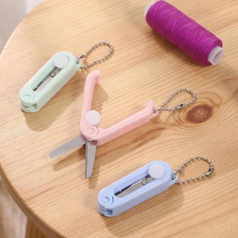 3 Pcs Keychain Scissors, Badge Reel Scissors Foldable Telescopic Cutter Pocket Mini Scissor for Cutting Scrapbooking Crafting Cutting Tools Cyan, Pink, Blue in Kuwait