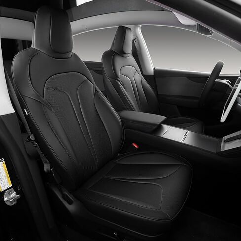 أغطية مقاعد مناسبة حسب الطلب لعام 2025 2026 Tesla Model Y Juniper (5 مقاعد)، جلد نابا مقاوم للماء وقابل للتنفس، مجموعة كاملة من حماة طراز OEM، وسادة هوائية متوافقة - أبيض in Kuwait