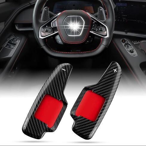 Real Glass Fiber Paddle Shifter Cover Compatible with Corvette C8 Z51 Z06 2020-2026,T-carbon Steering Wheel Shift Paddle, Glass Fiber Steering Wheel Extensions,Car Refitting Decoration Accessories,Red in Kuwait