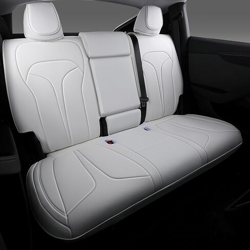 Custom Fit Seat Covers for 2025 2026 Tesla Model Y Juniper (5-Seater), Waterproof Breathable Nappa Leather, OEM Style Full Set Protectors, Airbag Compatible - White in Saudi Arabia