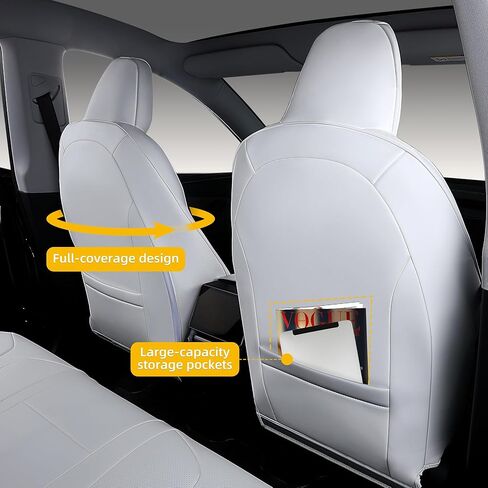 Custom Fit Seat Covers for 2025 2026 Tesla Model Y Juniper (5-Seater), Waterproof Breathable Nappa Leather, OEM Style Full Set Protectors, Airbag Compatible - White in Saudi Arabia