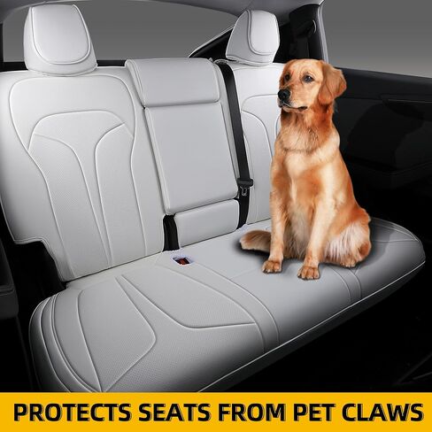 Custom Fit Seat Covers for 2025 2026 Tesla Model Y Juniper (5-Seater), Waterproof Breathable Nappa Leather, OEM Style Full Set Protectors, Airbag Compatible - White in Saudi Arabia