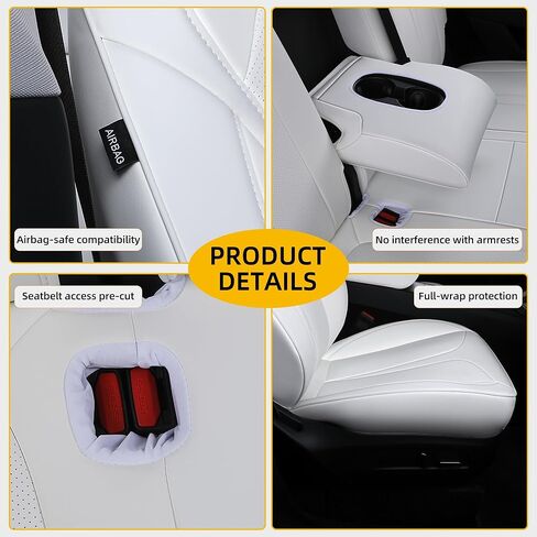 Custom Fit Seat Covers for 2025 2026 Tesla Model Y Juniper (5-Seater), Waterproof Breathable Nappa Leather, OEM Style Full Set Protectors, Airbag Compatible - White in Saudi Arabia