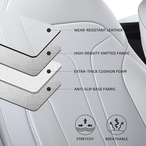 Custom Fit Seat Covers for 2025 2026 Tesla Model Y Juniper (5-Seater), Waterproof Breathable Nappa Leather, OEM Style Full Set Protectors, Airbag Compatible - White in Saudi Arabia