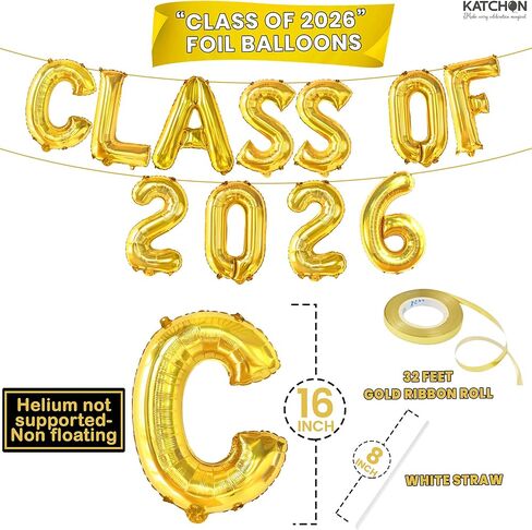 Gold Graduation Decorations 2026, 16 Inch Class of 2026 Balloons | Graduation Balloons Banners, Class of 2026 Banner for Class of 2026 Decorations, Graduation Party Decorations, KatchOn in Kuwait