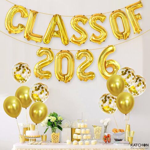 Gold Graduation Decorations 2026, 16 Inch Class of 2026 Balloons | Graduation Balloons Banners, Class of 2026 Banner for Class of 2026 Decorations, Graduation Party Decorations, KatchOn in Kuwait