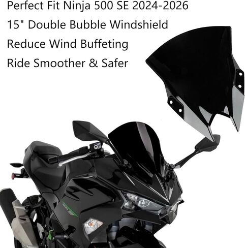 Windshield Compatible with NINJA500, Windscreen Double Bubble Wind Deflector Protector Fairing for NINJA500 SE Ninja 500 2024 2025 2026 (15" Black) in Kuwait