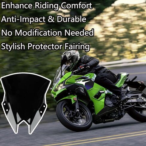 Windshield Compatible with NINJA500, Windscreen Double Bubble Wind Deflector Protector Fairing for NINJA500 SE Ninja 500 2024 2025 2026 (15" Black) in Kuwait