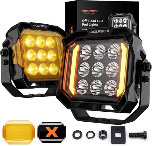 أغطية LED مقاس 5 بوصات من WOLFBOX مع لومن طاقة حقيقي - مصابيح احترافية للطرق الوعرة مع شعاع فيضان بقعة العنبر DRL، مصابيح قيادة مقاومة للماء IP69K لسيارة Jeep Ford UTV ATV، ضمان لمدة 5 سنوات in Kuwait