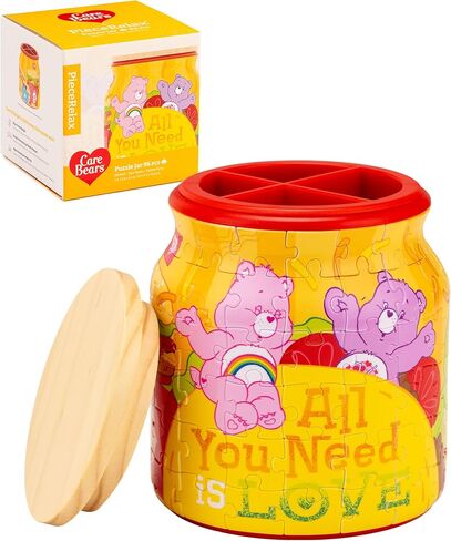 Care Bears™ من PieceRelax 3D Puzzle Jar 128 قطعة بلاستيكية للبالغين - Bearadise - حاوية غطاء خشبية للمطبخ وتناول الطعام وغرفة المعيشة لا تحتاج إلى غراء كبير [BA1018] in Kuwait