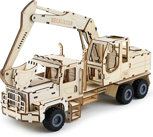 3D Wooden Puzzles for Adults – 177PCS Excavator Wooden Puzzle Truck Model Kit, DIY Mechanical Construction Vehicle Building Kit Challenging Wood Craft Assembly Excavator, STEM Hobby Gift for Men Adult in Saudi Arabia