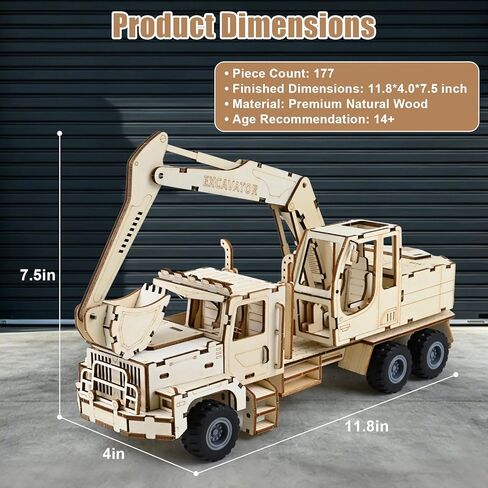 3D Wooden Puzzles for Adults – 177PCS Excavator Wooden Puzzle Truck Model Kit, DIY Mechanical Construction Vehicle Building Kit Challenging Wood Craft Assembly Excavator, STEM Hobby Gift for Men Adult in Saudi Arabia