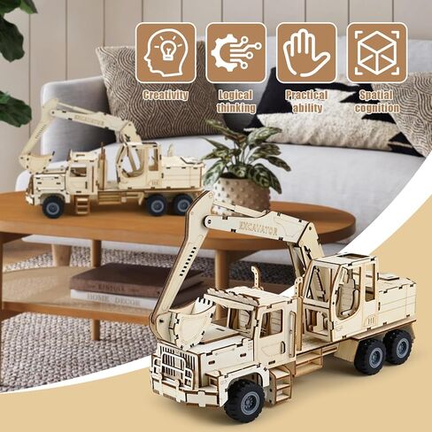 3D Wooden Puzzles for Adults – 177PCS Excavator Wooden Puzzle Truck Model Kit, DIY Mechanical Construction Vehicle Building Kit Challenging Wood Craft Assembly Excavator, STEM Hobby Gift for Men Adult in Saudi Arabia