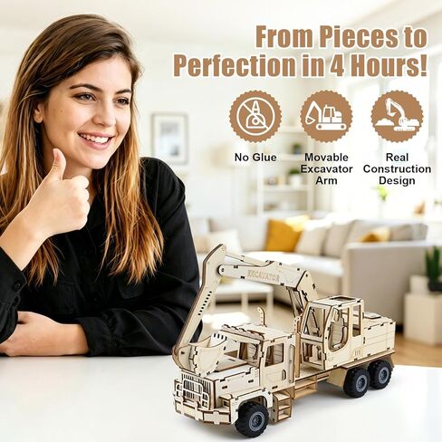 3D Wooden Puzzles for Adults – 177PCS Excavator Wooden Puzzle Truck Model Kit, DIY Mechanical Construction Vehicle Building Kit Challenging Wood Craft Assembly Excavator, STEM Hobby Gift for Men Adult in Saudi Arabia