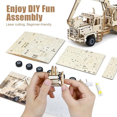 3D Wooden Puzzles for Adults – 177PCS Excavator Wooden Puzzle Truck Model Kit, DIY Mechanical Construction Vehicle Building Kit Challenging Wood Craft Assembly Excavator, STEM Hobby Gift for Men Adult in Saudi Arabia