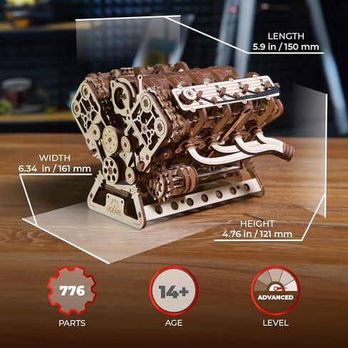 UGEARS V8 Engine Wooden Model Kits for Adults to Build – 3D Wooden Puzzles for Adults Mechanical Model Building – DIY Kit Functional Model Engine Kits Replica with Electric Motor - 776 Pcs in Kuwait