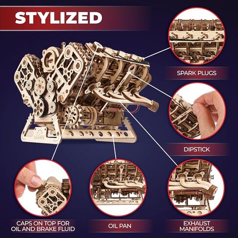 UGEARS V8 Engine Wooden Model Kits for Adults to Build – 3D Wooden Puzzles for Adults Mechanical Model Building – DIY Kit Functional Model Engine Kits Replica with Electric Motor - 776 Pcs in Kuwait