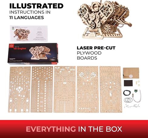 UGEARS V8 Engine Wooden Model Kits for Adults to Build – 3D Wooden Puzzles for Adults Mechanical Model Building – DIY Kit Functional Model Engine Kits Replica with Electric Motor - 776 Pcs in Kuwait