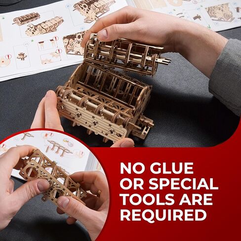 UGEARS V8 Engine Wooden Model Kits for Adults to Build – 3D Wooden Puzzles for Adults Mechanical Model Building – DIY Kit Functional Model Engine Kits Replica with Electric Motor - 776 Pcs in Kuwait