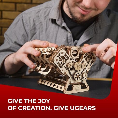 UGEARS V8 Engine Wooden Model Kits for Adults to Build – 3D Wooden Puzzles for Adults Mechanical Model Building – DIY Kit Functional Model Engine Kits Replica with Electric Motor - 776 Pcs in Kuwait