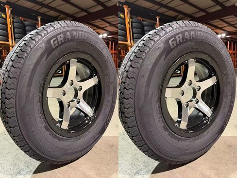 2PCS GRANDFORCE Trailer Tires ST205/75R14 on 14x5.5 5x4.5 Classic Wheels in Kuwait