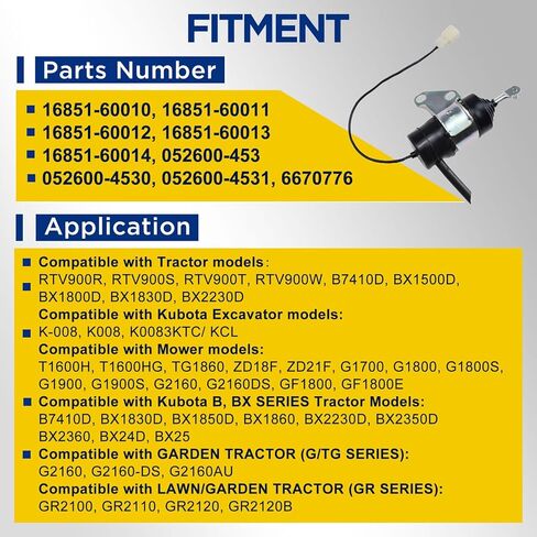 Fuel Shut Off Solenoid 12V for Kubota BX2230D RTV900R RTV900T, B7410D BX1500D BX1800D D722 D902 D782 D622 Z402 Z602 16851-60014,16851-60010,16851-60011 16851-60012 052600-4530 052600-4531 in Saudi Arabia