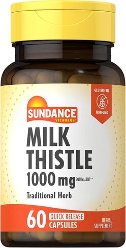 Milk Thistle 1000mg | 60 Quick Release Capsules | Traditional Herbal Supplement | Non-GMO and Gluten Free Formula | by Sundance in Saudi Arabia